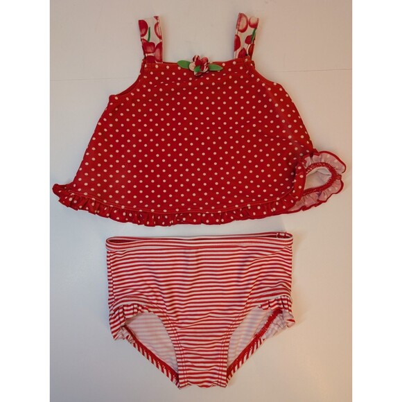 Carter's 6-9m 2 piece Girl's Red Polka Dot/Striped Swimwear - Picture 1 of 4
